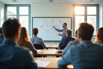 Groupe d'adultes en formation sécurité routière en classe