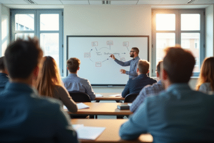 Groupe d'adultes en formation sécurité routière en classe