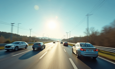 Autoroute moderne en plein soleil avec voitures en mouvement