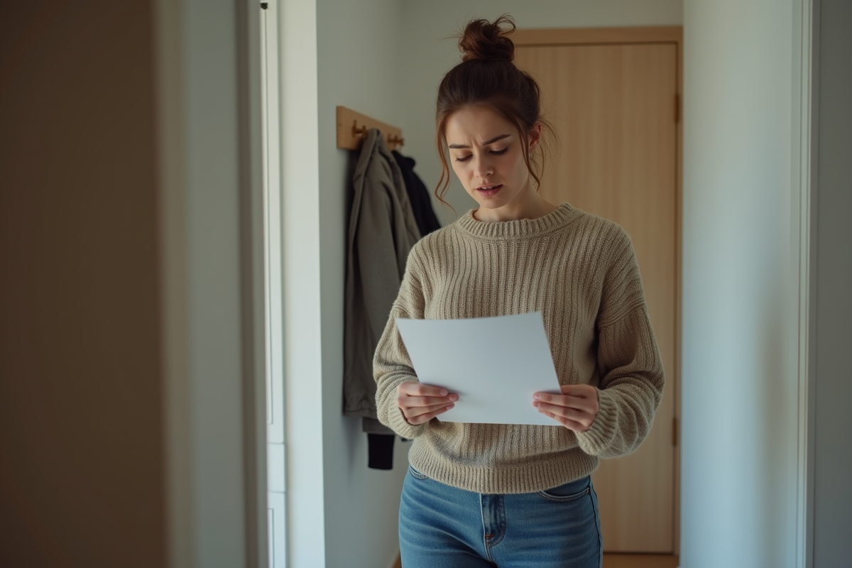 Jeune femme lisant une lettre dans un couloir moderne