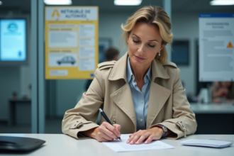 Femme française remplissant un formulaire de permis de conduire