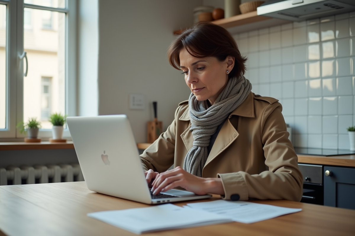 Femme au intérieur en train de remplir papiers scooter