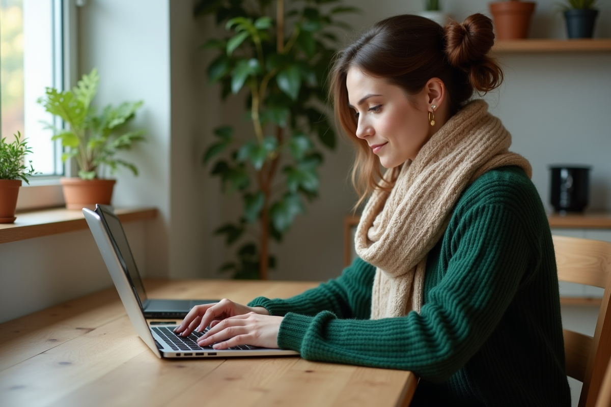 Femme saisissant le numero de plaque sur son ordinateur