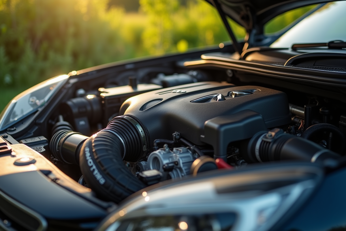Moteur Citroën en extérieur avec main gantée serrant un collier de durite