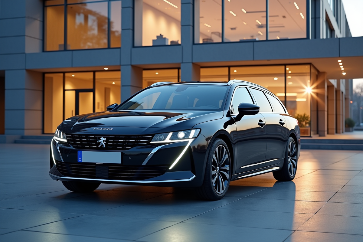 Peugeot 508 SW moderne devant un bâtiment contemporain