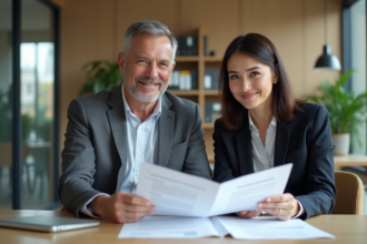 Homme et femme en réunion de leasing au bureau