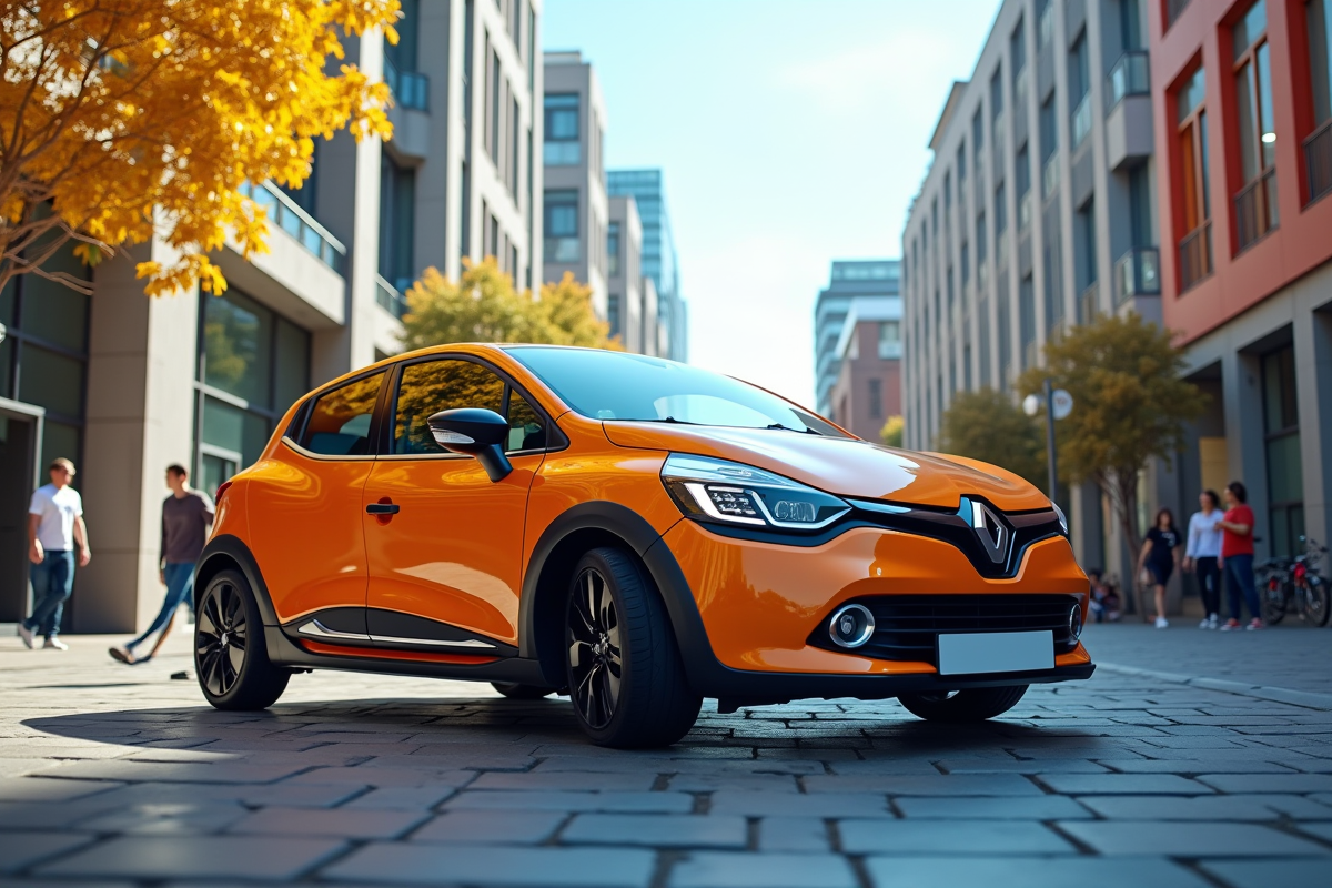 Renault Clio phase 2 en ville moderne ensoleillee