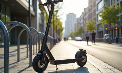 Vélo et scooter électrique stationnés dans la ville en journée