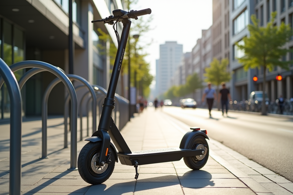 Vélo et scooter électrique stationnés dans la ville en journée