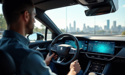 Conducteur utilisant le tableau de bord numérique de la Peugeot 308