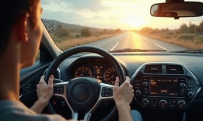Conducteur dans une voiture compacte moderne en conduite
