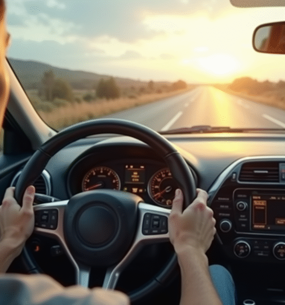 Conducteur dans une voiture compacte moderne en conduite